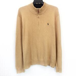 POLO by Ralph Lauren Beige Cotton Casual Pullover Sweater Pony Zip Mock Neck XXL